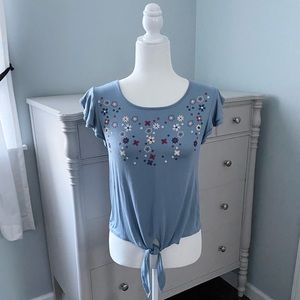 Ruffle Sleeve Floral Tie Shirt